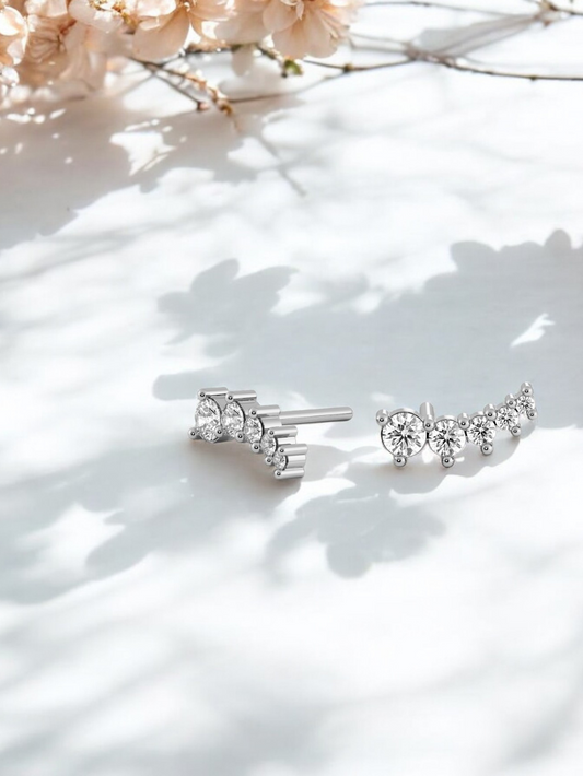 Princess Climber Earrings 925 Sterling Silver and Rhodium Plated