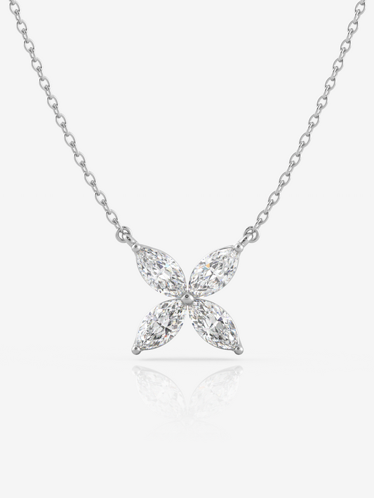 Silver Marquise Flora Necklace, Rhodium Plated
