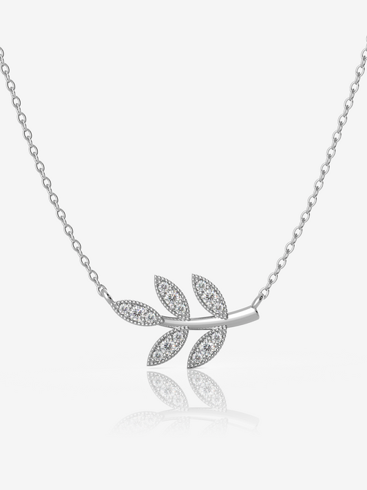 Silver Fairy Leaf Necklace, Rhodium Plated