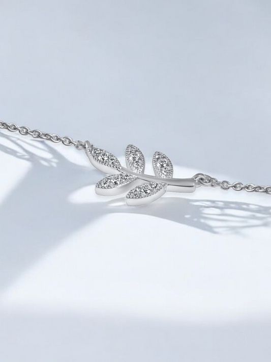 Silver Fairy Leaf Necklace, Rhodium Plated