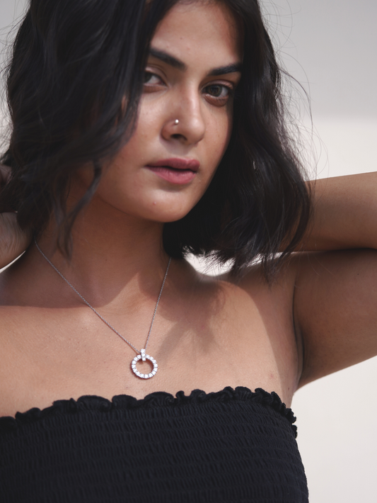 Silver Creativity Circle Necklace, Rhodium Plated