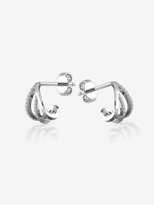 Silver Belle Huggie Earrings and Rhodium Plated