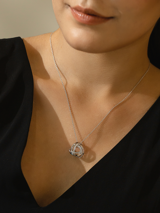 Love Knot Bold Necklace 925 Sterling Silver and Rhodium Plated