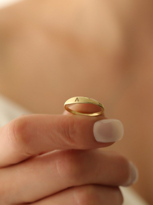 Sterling Silver Signet Initial Ring, Adjustable and 18K Gold Plated