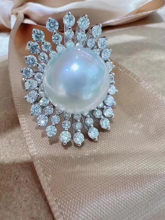 Sterling Silver Pearl Of Radiance Ring, Adjustable and Rhodium Plated