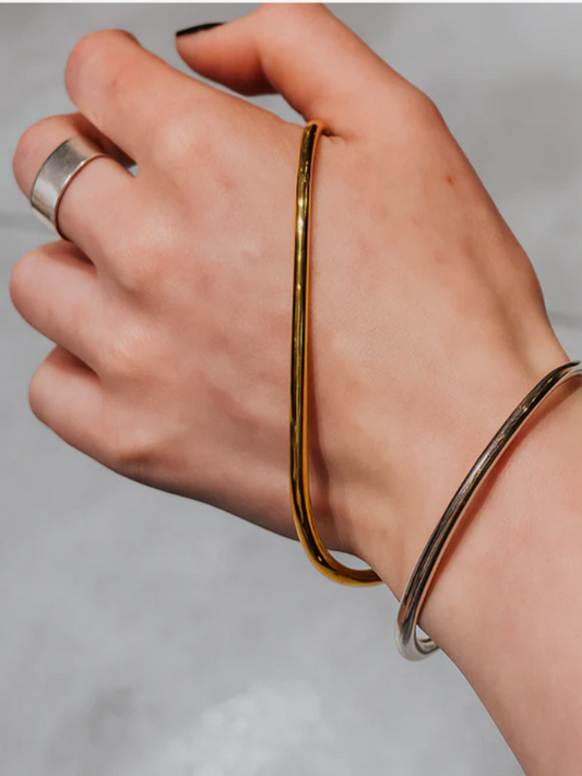 Luna Loop Spiral Bracelet in Dual Tone 18K Gold Plating, Adjustable