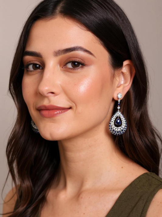 Midnight Teardrop Earrings, Rhodium Plated