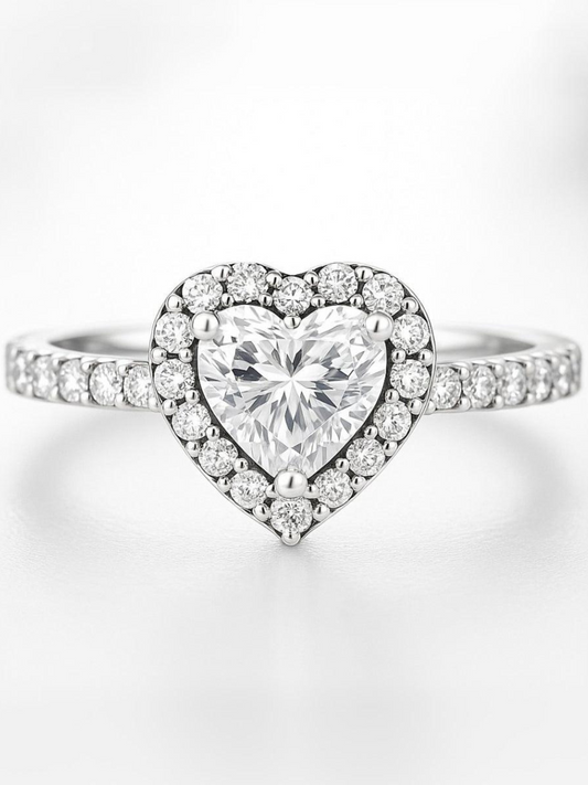 Sterling Silver Unity Heart Ring, Adjustable Size and Rhodium Plated - Eternal Rose Rotating Box Included