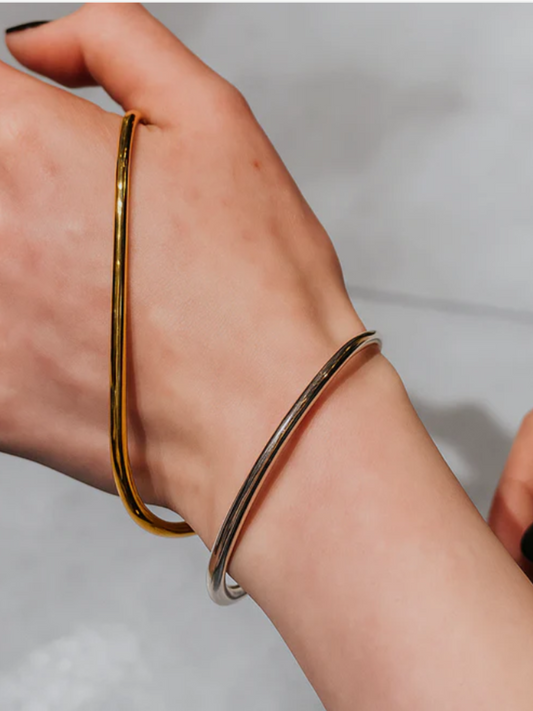 Luna Loop Spiral Bracelet in Dual Tone 18K Gold Plating, Adjustable