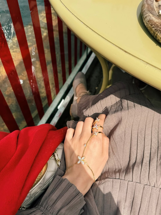 The Noorelia Ring Bracelet in 18K Gold Plating or Rhodium, Adjustable