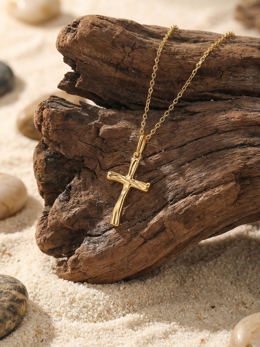 Pure Grace Cross Necklace, 18K Gold Plated 1 Micron Thickness