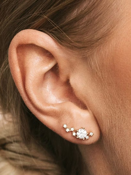 Sterling Silver Lunara Climber Earrings, 18K Gold or Rhodium Plated