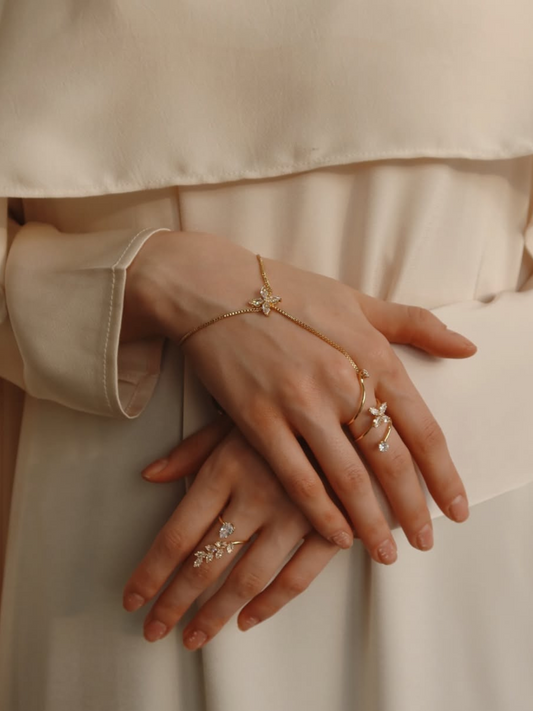 The Noorelia Ring Bracelet in 18K Gold Plating or Rhodium, Adjustable