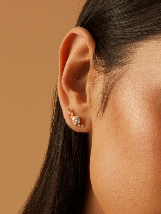 Sterling Silver Lunara Climber Earrings, 18K Gold or Rhodium Plated