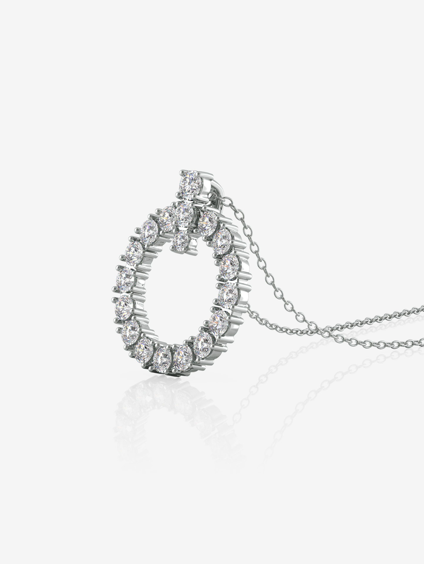 14K White Gold Diamond Open Circle Necklace