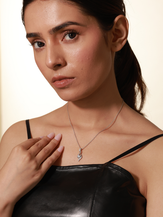 Sterling Silver Moonlit Drop Necklace, Rhodium Plated