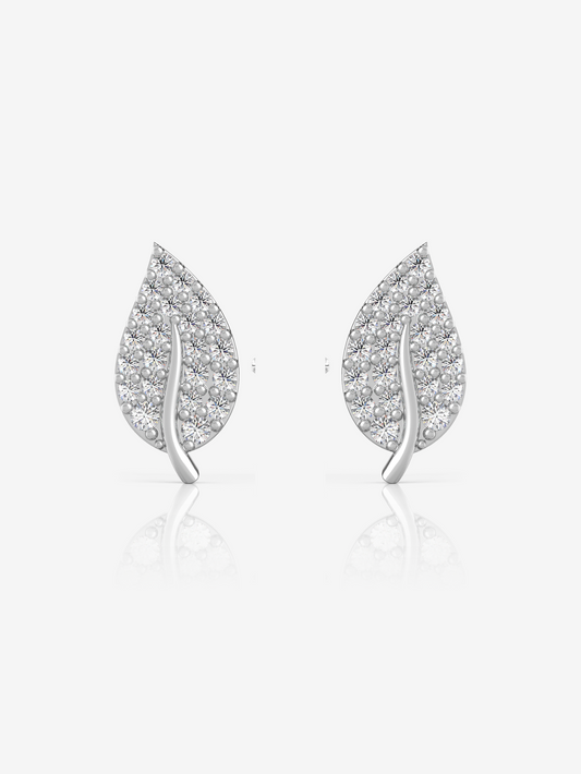 Silver Sparkling Leaf Earrings, Rhodium Plated