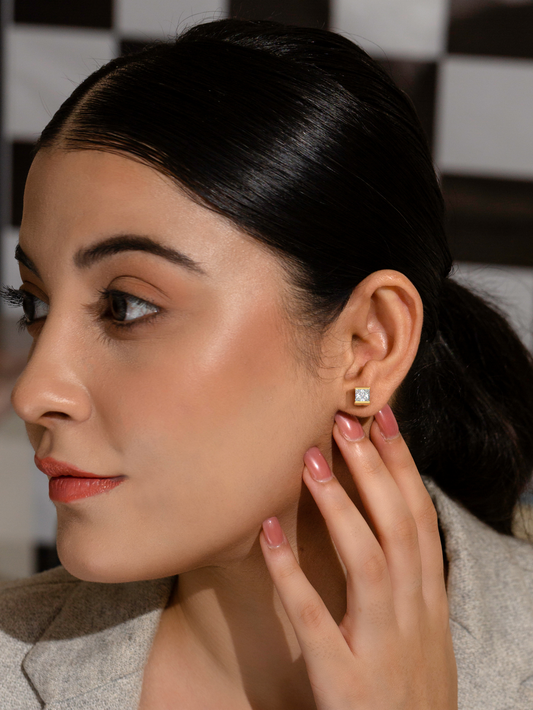 Princess Stately Earrings 925 Sterling Silver and 18K Gold Plated - Verozi