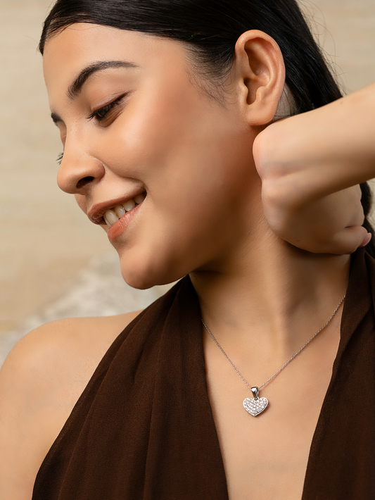 Silver Dainty Heart Necklace and Rhodium Plated