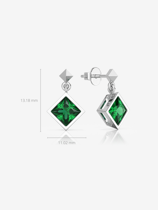 Silver Emerald Green Drop Earrings and Rhodium Plated - Verozi