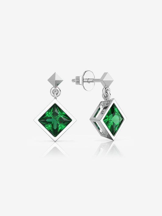 Silver Emerald Green Drop Earrings and Rhodium Plated - Verozi