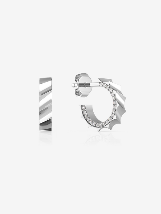 Mini Wave Hoop Earrings 925 Sterling Silver and Rhodium Plated - Verozi